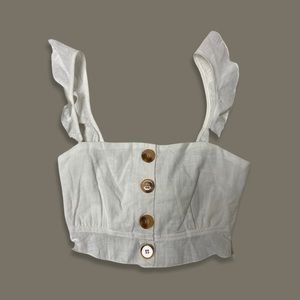 Princess Polly White Linen Crop Top